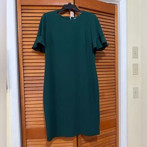 Calvin Klein Forest Green Midi Dress with Ruffle Sleeves